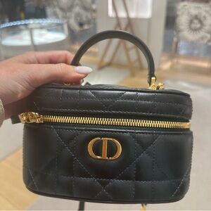 Dior Black Quilted Cosmetic Case with Gold Accents